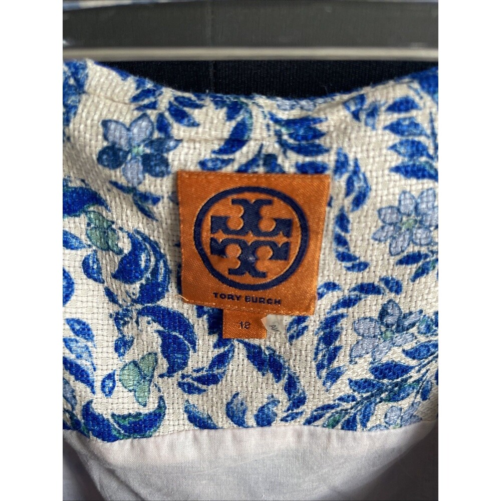 Tory Burch Ramona Fit & Flare Dress Floral Blue Silk Blend celeb Runway 12 $450 - Picture 10 of 16